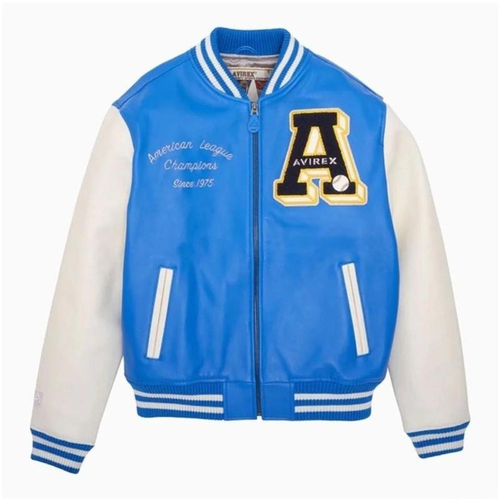 Avirex Leather Varsity Bomber Jacket Coat Blue Yellow White Men Size 3X-Large